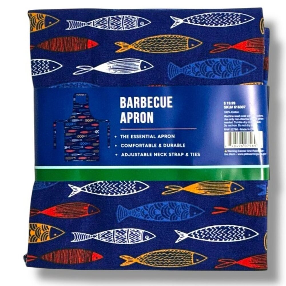 Barbeque Apron Bib Style  Unisex Nautical Fish Cotton Adjustable Men's Blue OS - Picture 7 of 16